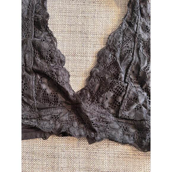 Black Lace Halter Bralette Floral Sheer Scalloped Trim Adjustable Size S - Picture 3 of 4